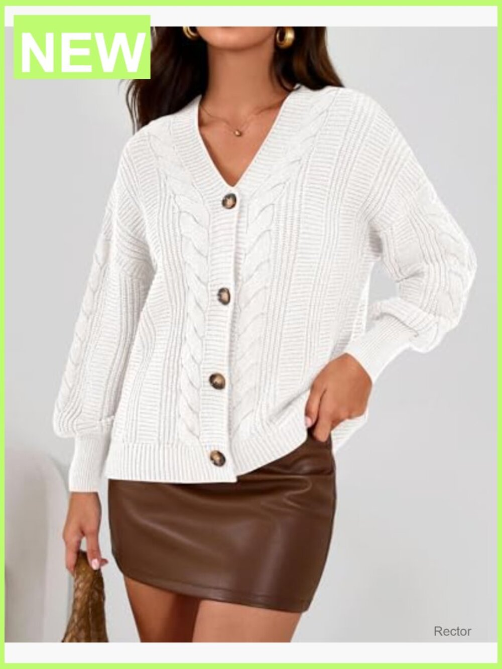 Chunky Cable Knit V-Neck Cardigan Sweater Button Up Long Sleeve - Picture 3 of 7